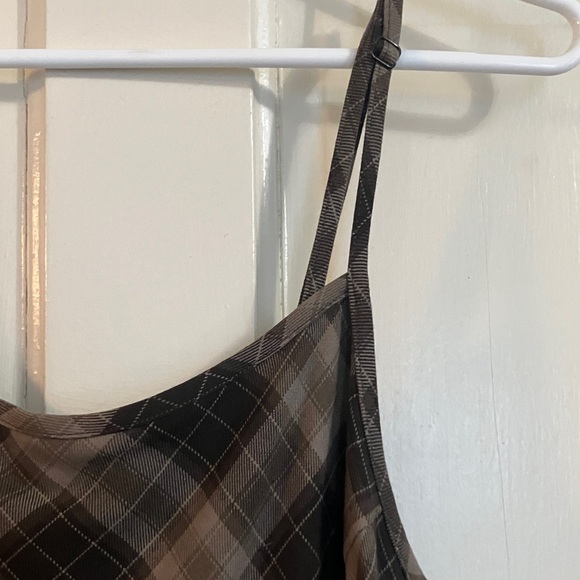Minga London 90s strappy plaid midaxi slip dress in brown grunge medium - Picture 7 of 10